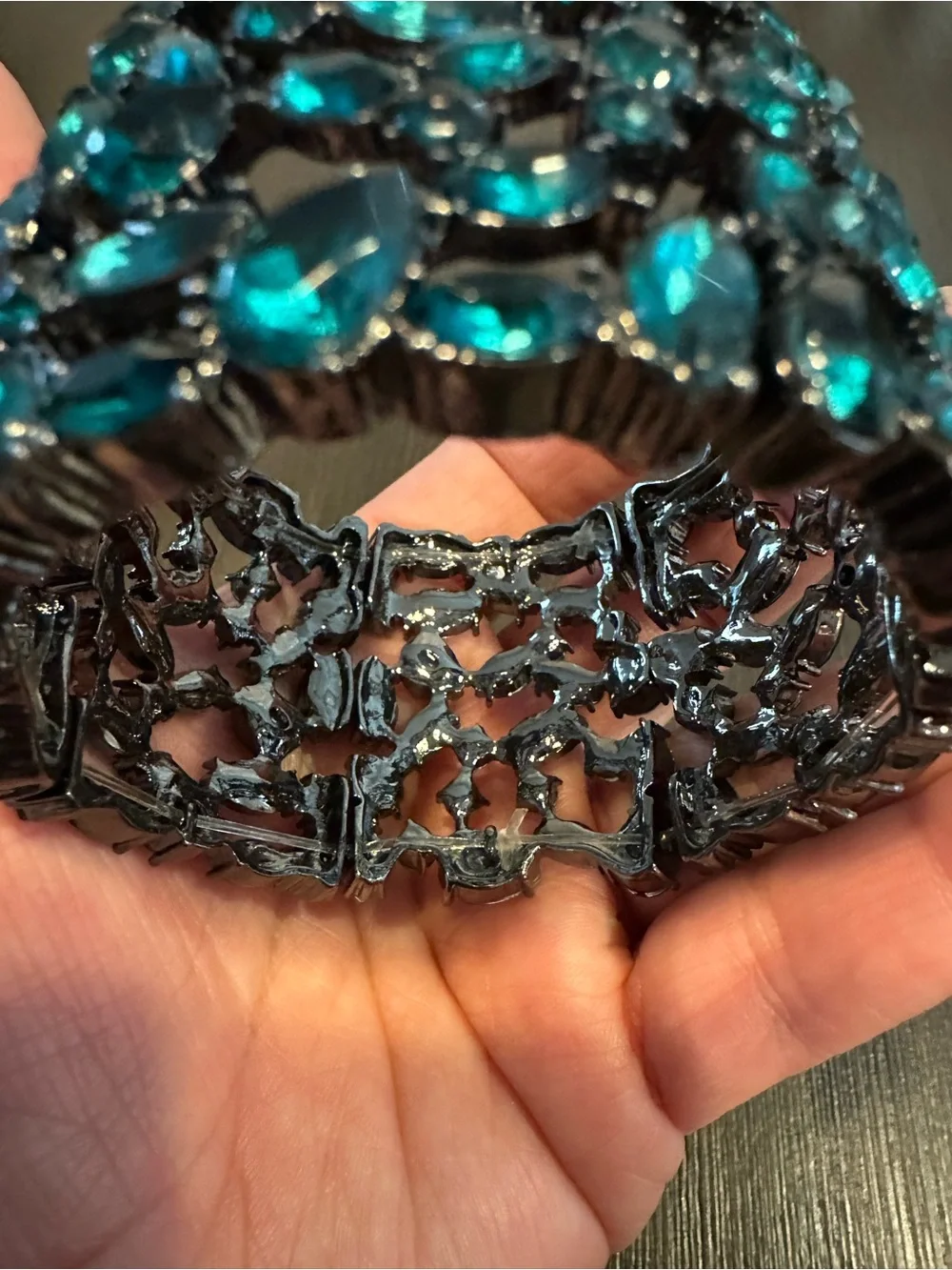 Chunky Emerald Teal Crystal Multi-Hinged Statement Bracelet